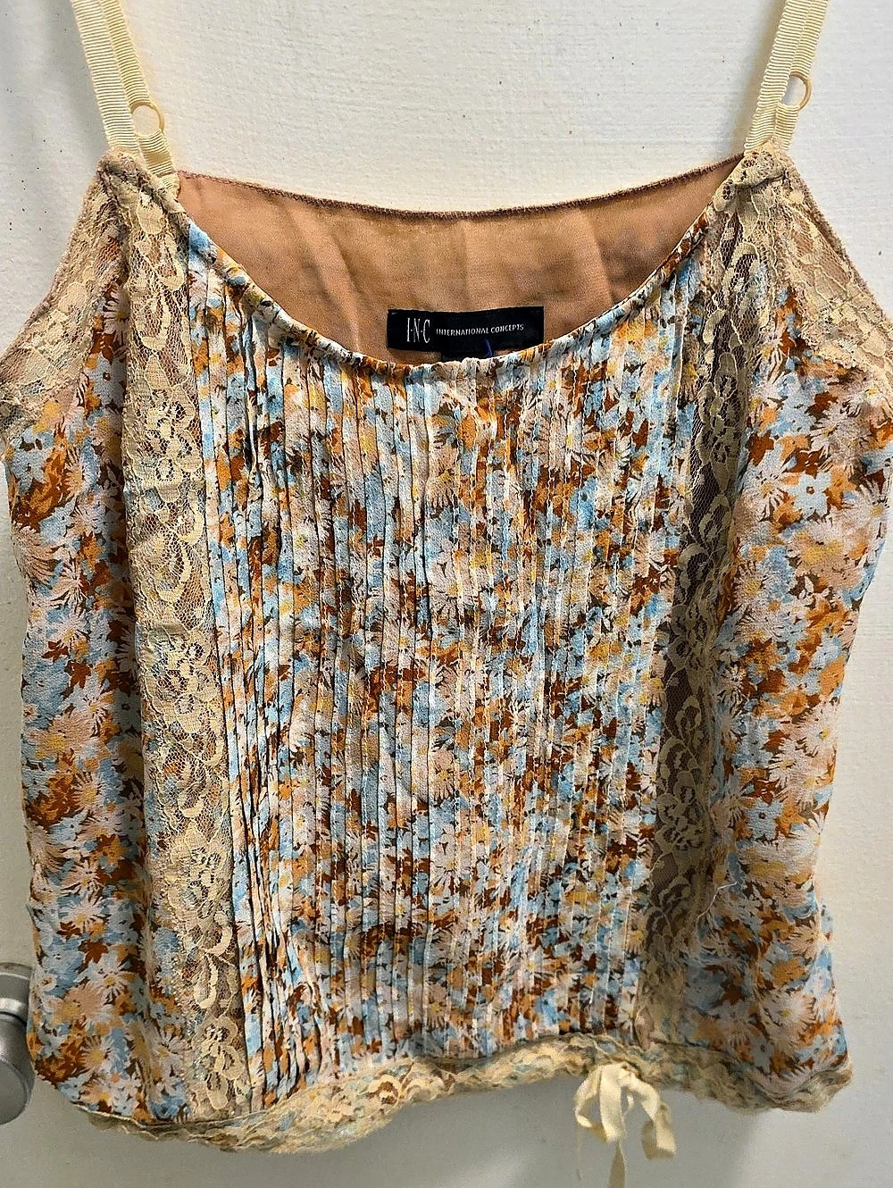 I.N.C International Concepts Floral Silk Camisole in Blue & Brown Size 8
